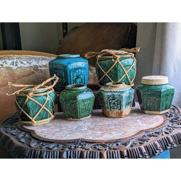 Antique Chinese hexagonal green ginger jar 3.5", small size ginger jar, - Picture 10 of 10